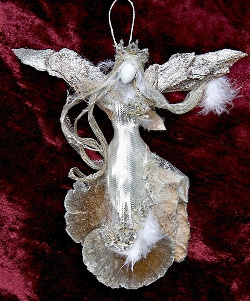 silver wood angel ornament