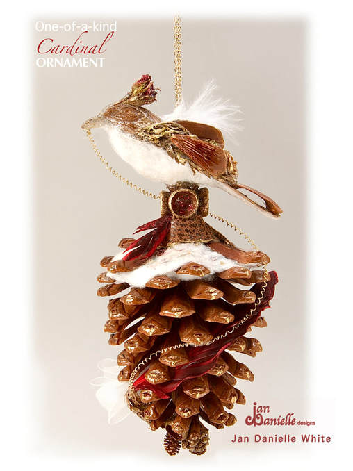 cardinal bird pinecone ornament